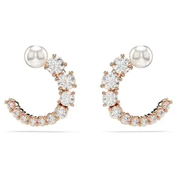 Khuyên Tai Nữ Swarovski Matrix Hoop Earrings Crystal Pearl, Round Cut, White, Rose Gold-tone Plated 5692264 Màu Vàng Trắng