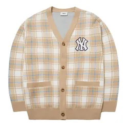 Áo Cardigan MLB Check Cardigan New York Yankees 3AKC00121 50BGS Màu Be Kẻ Size S