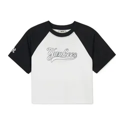 Áo Croptop Nữ MLB Varsity New York Yankees 3FTSV1343-50IVS Màu Trắng Đen Size XS