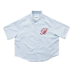 Áo Sơ Mi Nữ Badblood Classic Logo Short Sleeve Shirt Blue Stripes W-Sht24-014 Màu Xanh Size S