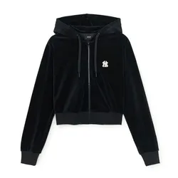 Áo Hoodie MLB Basic Velvet Crop Hood Zip Up New York Yankees 3FTRB0746-50BKS Màu Đen