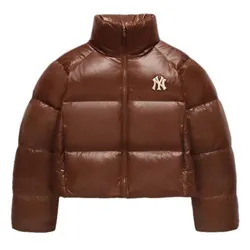 Áo Khoác Nữ MLB Women's Crop Glossy Curve Padding New York Yankees 3FDJB2046-50BRD Màu Nâu