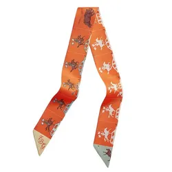 Khăn Lụa Nữ Hermès Parade Twilly Scarf Corail / Vert Amande / Brun Màu Cam N-MHM