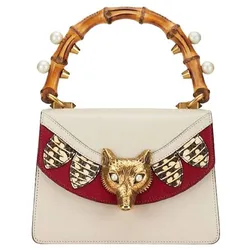 Túi Đeo Chéo Nữ Gucci Leather Bamboo Foxhead Leather Handbag Màu Trắng Đỏ