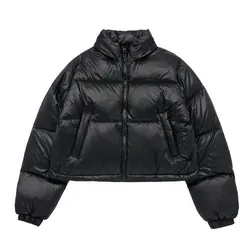 Áo Khoác Nữ Acmé De La Vie ADLV Basic Logo Oversize Short Crop Duck Down Jacket Màu Đen