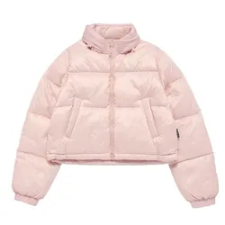 Áo Khoác Nữ Acmé De La Vie ADLV Basic Logo Oversize Short Crop Duck Down Jacket Màu Hồng
