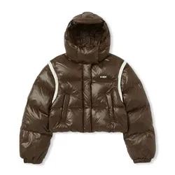 Áo Khoác Lông Vũ Nerdy Detachable Sleeve Glossy Down Jacket Màu Nâu