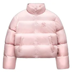 Áo Khoác Nữ MLB Women's Crop Metal Glossy Curve Padding New York Yankees 3FDJB2346-50PKM Màu Hồng Size XS