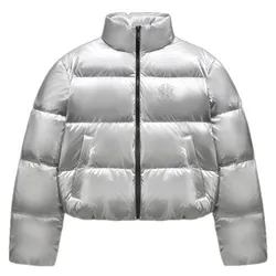 Áo Khoác Nữ MLB Women's Crop Metal Glossy Curve Padding New York Yankees 3FDJB2346-50SIS Màu Bạc