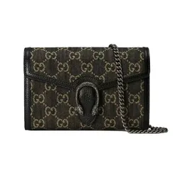 Túi Đeo Chéo Nữ Gucci Dionysus GG Denim Jacquard Mini Chain Bag Black Ivory Màu Đen