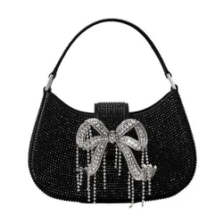 Túi Đeo Chéo Nữ Self-Portrait Crescent Crystal-Embellished Faux Leather Shoulder Bag Màu Đen