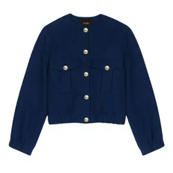 Áo Khoác Len Nữ Maje MFPBL00644 Màu Xanh Navy Size 38