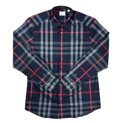 Áo Sơ Mi Nam Burberry Claverdon Check Shirt In Navy With Grey Long Sleeved Màu Xanh Kẻ Size S