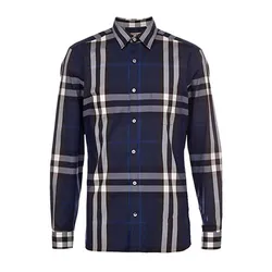Áo Sơ Mi Nam Burberry London England Check Stretch Cotton Shirt Màu Xanh Kẻ Size S