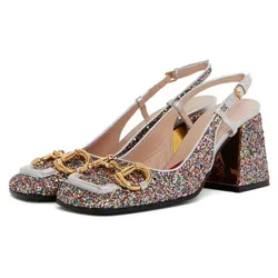 Giày Cao Gót Nữ Gucci Horsebit Blingbling Slingback Phối Màu Size 35