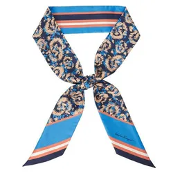 Khăn Lụa Salvatore Ferragamo Twilly Printed Skinny Scarf Màu Xanh/Cam