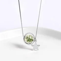 Dây Chuyền Nữ Lili Jewelry Đính Đá Phong Thủy Tự Nhiên Ember LILI_159900 (Thạch Anh Rêu) Màu Xanh Bạc