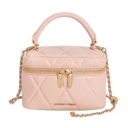 Túi Đeo Chéo Nữ Charles & Keith CNK Arwen Quilted Top Handle Vanity Bag - Light Pink CK2-80782534 Màu Hồng