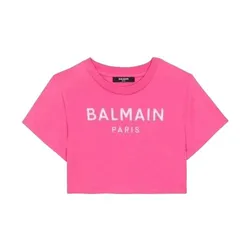 Áo Croptop Trẻ Em Balmain Logo Fuchsia Tshirt BW8A61 Z0082 50VRS Màu Hồng Đậm Size 12