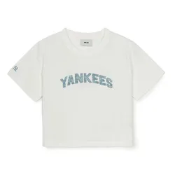 Áo Croptop Nữ MLB Denimlike Lettering Big Lux Crop Tshirt New York Yankees 3FTSM0553-50IVS Màu Trắng Kem Size S