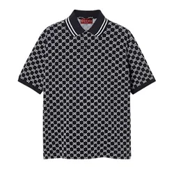 Áo Polo Nam Gucci GC Piquet Jacquard Màu Xanh Đen Size S