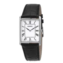 Đồng Hồ Nam Seiko Essentials Quartz White Dial Black Leather Watch SWR049 Màu Đen Trắng