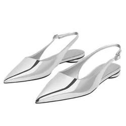 Giày Bệt Nữ Charles & Keith CNK Patent Pointed-Toe Slingback Flats Silver CK1-70381020 Màu Bạc Size 38