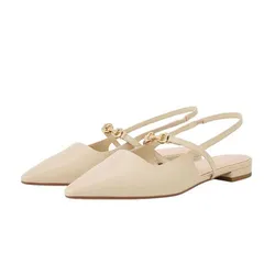 Giày Bệt Nữ Charles & Keith CNK Trifina Metallic Accent Pointed Toe Slingback Flats Taupe CK1-70920144 Màu Be Đậm