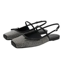 Giày Búp Bê Nữ Charles & Keith CNK Crystal-Embellished Bow Slingback Mary Jane Flats Black Textured CK1-70381120-1 Màu Đen Size 36