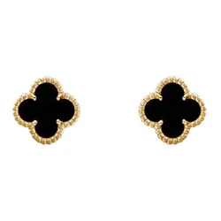 Khuyên Tai Nữ Van Cleef & Arpels Alhambra Vintage Earrings Onyx Yellow Gold Màu Vàng Đen