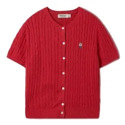 Áo Len Nữ WHOAU Cardigan Steve R-Neck Short Sleeve WHCKF2401F 524585 Red Màu Đỏ Size M
