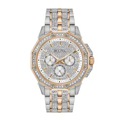 Đồng Hồ Nam Bulova Crystal Watch 98C133 Màu Bạc Phối Vàng Hồng