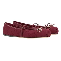 Giày Búp Bê Nữ Gucci Horsebit Ballet Flat Red Oginal GG Canvas 821220 FAD8F 8546 Màu Đỏ Size 38
