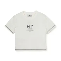 Áo Croptop Nữ MLB Basic Coopers Logo Slim Crop Functional Short Sleeve Tshirt NY Yankees 3FTSB0453-50IVS Màu Trắng Kem