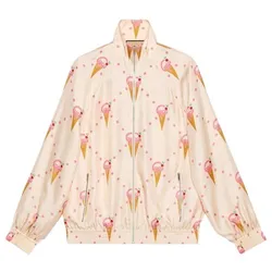Áo Khoác Nữ Gucci Silk Zip-Up Jacket With Ice Cream Print Ivory 731141XJE9P9381 Màu Trắng Ngà Size XS