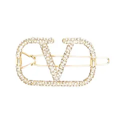 Kẹp Tóc Nữ Valentino Garavani Vlogo Signature Crystal Hair Clip Màu Trắng Vàng