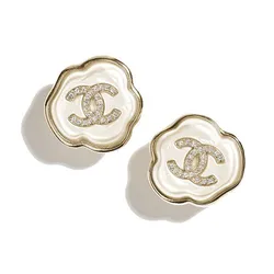 Khuyên Tai Nữ Chanel CC Stud Earrings Metal, Resin & Diamantés Gold, Pearly White & Crystal ABF884B21243U2282 Màu Trắng
