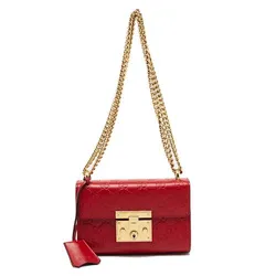 Túi Đeo Chéo Nữ Gucci Red ssima Leather Small Padlock Shoulder Bag Màu Đỏ