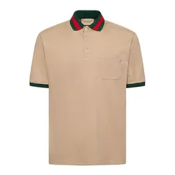 Áo Polo Nam Gucci Cotton Piquet Polo With Web Collar 701735 XJELJ 2219 Màu Be Đậm Size S