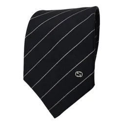 Cà Vạt Gucci Tie Sire Gold Tone Interlocking G Pattern Striped Black Narrow Tie 547302 4E002 1079 Màu Xanh Đen
