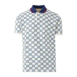 Áo Polo Nam Gucci GG Stretch Cotton Màu Trắng Họa Tiết Size XS