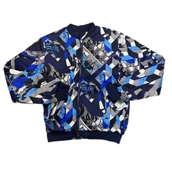 Áo Khoác Bomber Nam Versace Blue Viscose Jacket Màu Xanh Họa Tiết
