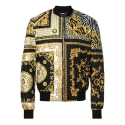 Áo Khoác Bomber Nam Versace Silk Black With Baroque Logo Printed A77521 A222428 A708 Màu Vàng Đen Size 46