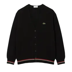 Áo Len Cardigan Nam Lacoste Relaxed Fit Classic Stripe Detail Cotton Cardigan 0100 LACAH9311 Màu Đen Size 2