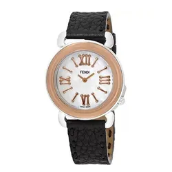 Đồng Hồ Nữ Fendi Quartz F8012345H0 Selleria Ladies Leather Watch Màu Đen - Vàng Hồng