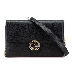 Túi Xách Gucci Pebbled Leather Interlocking G Wallet On Chain Clutch Bag Màu Đen