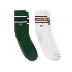 Set 2 Đôi Tất Unisex Lacoste 2-Pack Ribbed Cotton Socks RA9304-51-720 Màu Xanh Trắng Size 39-42