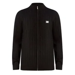 Áo Khoác Len Nam Karl Lagerfeld Men's Full Zip Cable Knit Sweater S4394 - BLK Màu Đen Size S