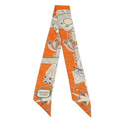 Khăn Lụa Nữ Hermès Orange Print Silk Odyssey Twilly Màu Cam