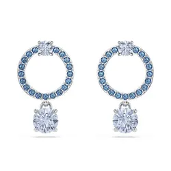 Khuyên Tai Nữ Swarovski Attract Drop Earrings Round Cut Blue Rhodium Plated 5723563 Màu Xanh